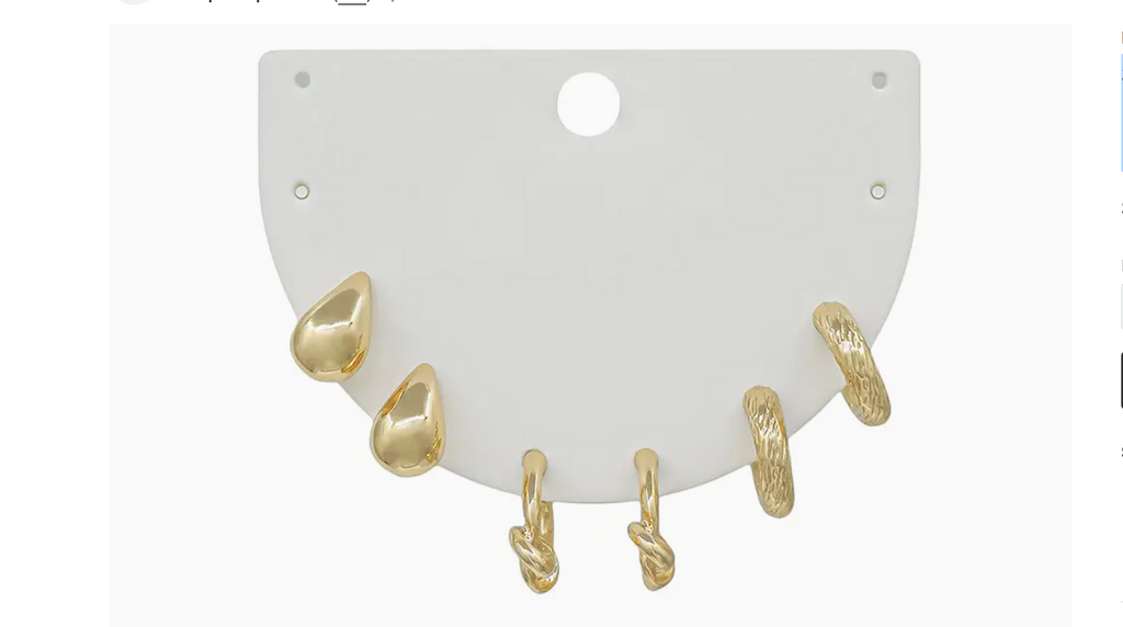 Set of 3 Gold Huggie Hoops, Teardrop .5" Stud Earrings