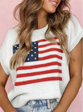 Cap Sleeve American Flag Knit Top