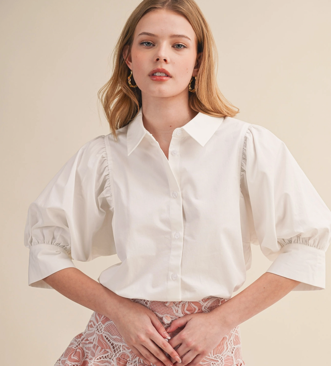 Puff Sleeve Button Down Top