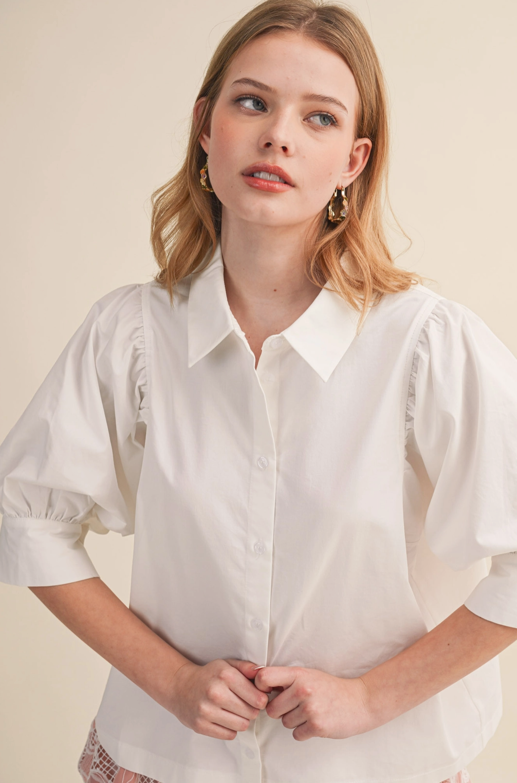 Puff Sleeve Button Down Top