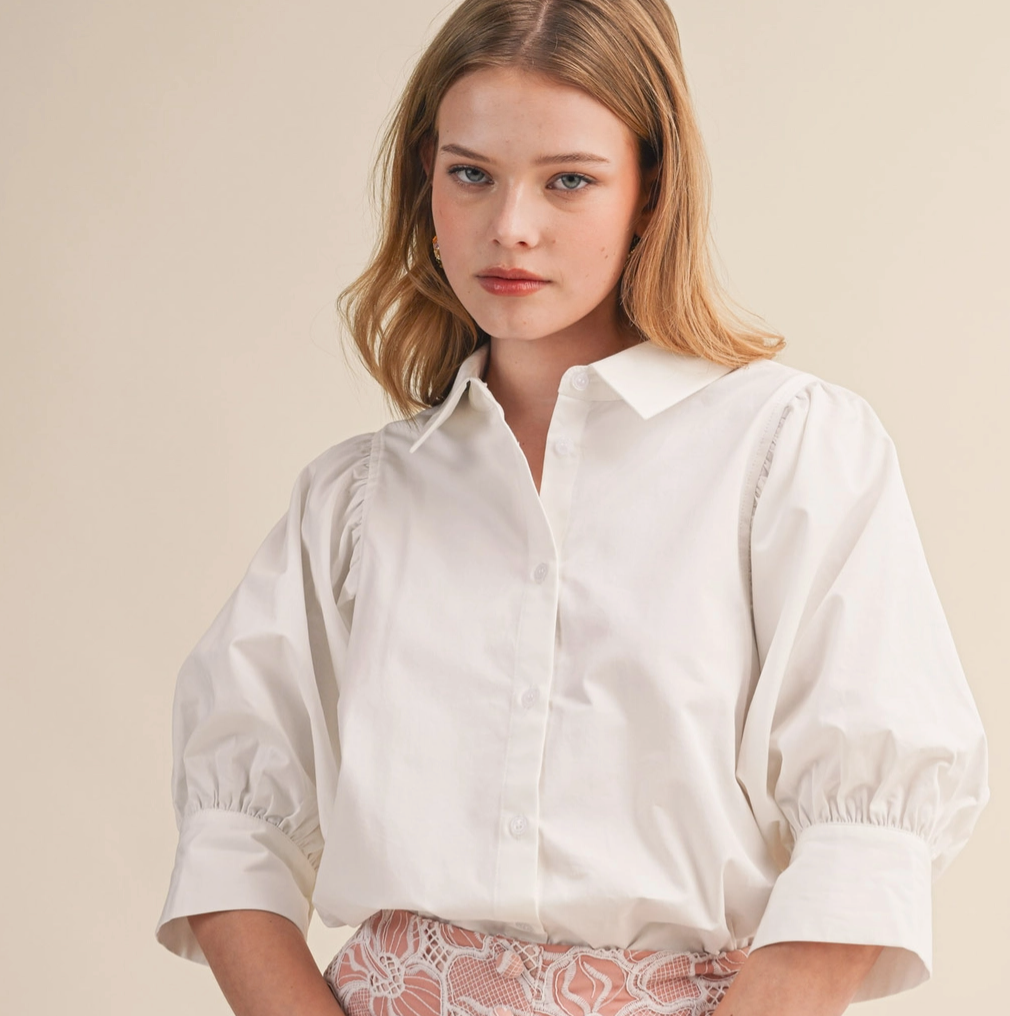 Puff Sleeve Button Down Top