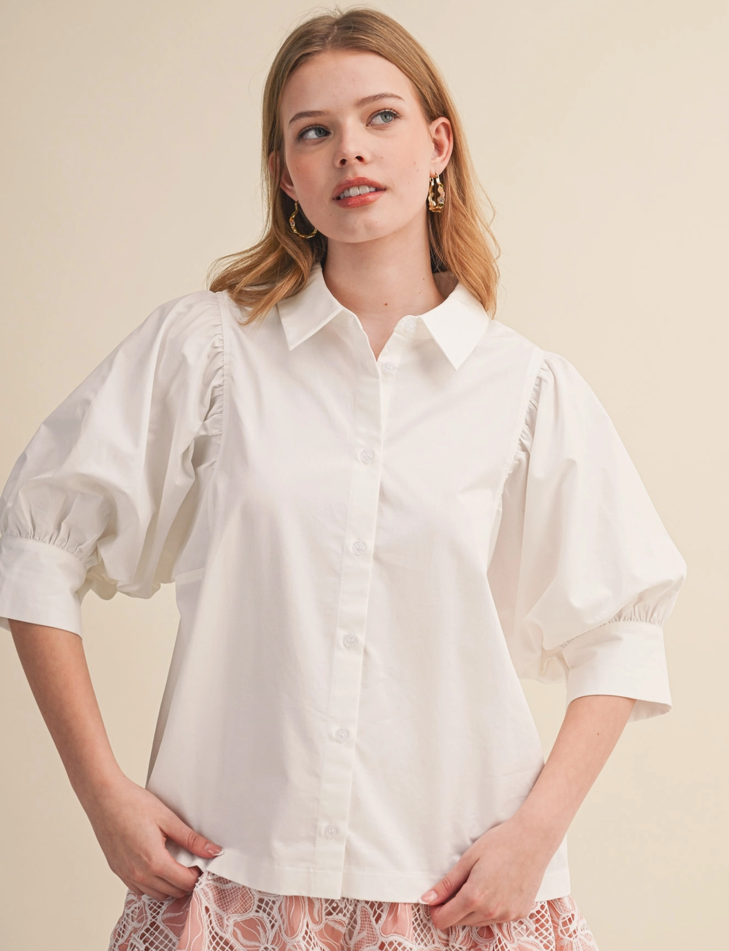 Puff Sleeve Button Down Top