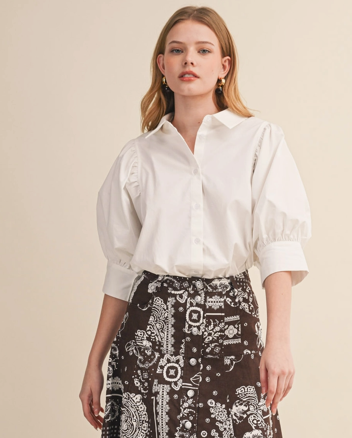 Puff Sleeve Button Down Top