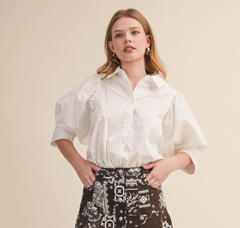 Puff Sleeve Button Down Top