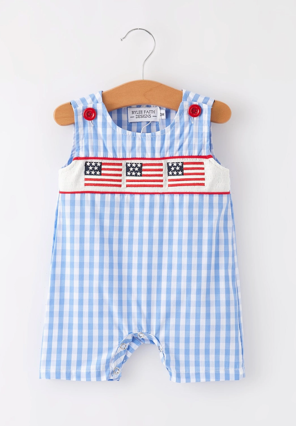 Flag Embroidery Smocking Boys Romper