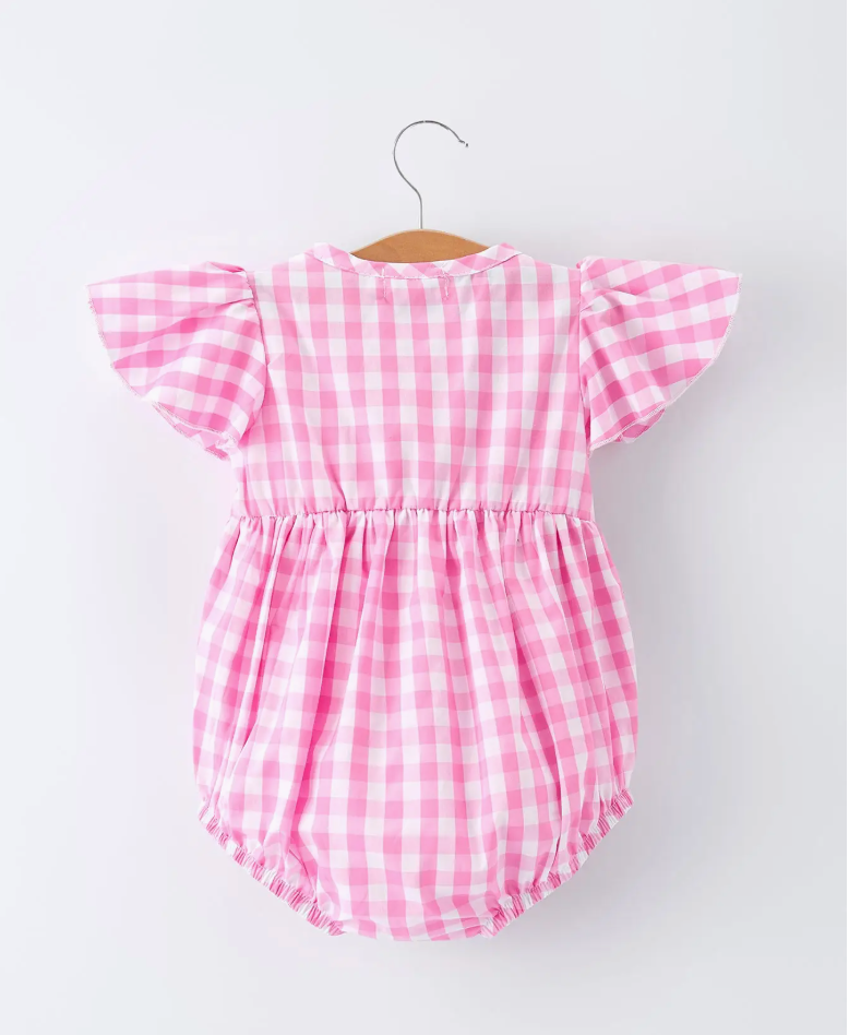 Plaid Baby Girls Romper Bow Flutter Sleeve