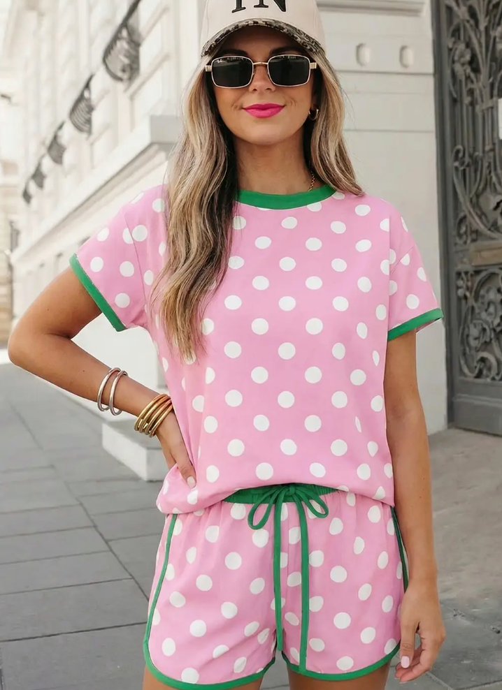 Pink and Green Poka Dot PJ Set