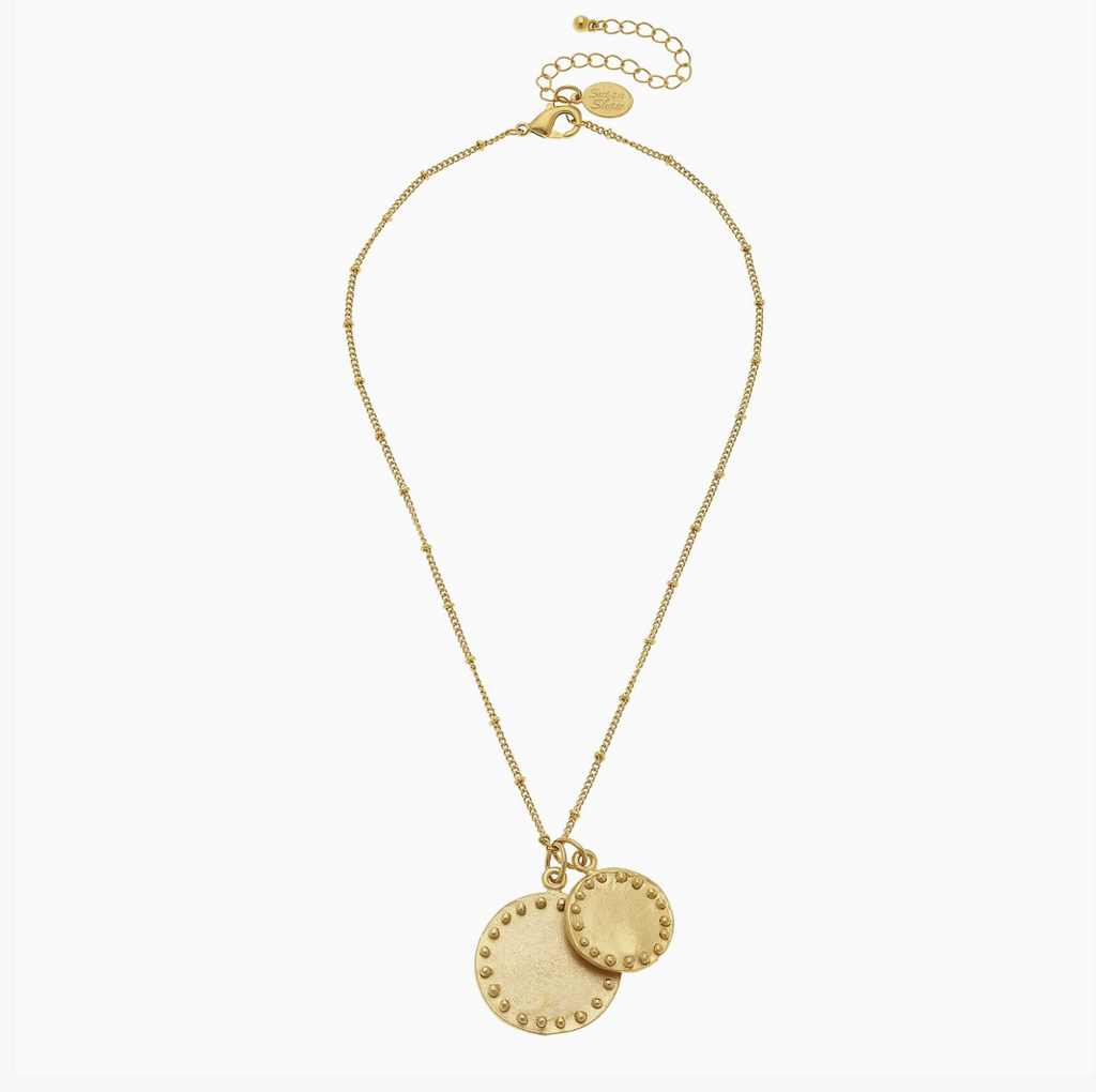 Gold Double Circle with Dots Necklace