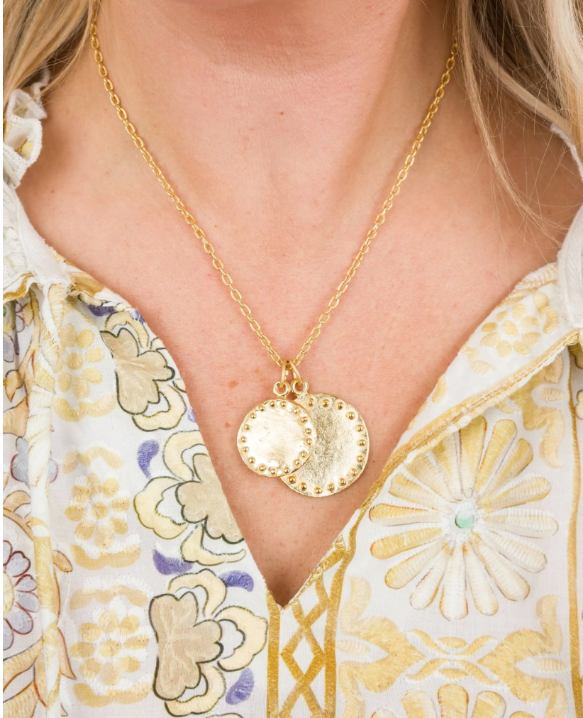 Gold Double Circle with Dots Necklace