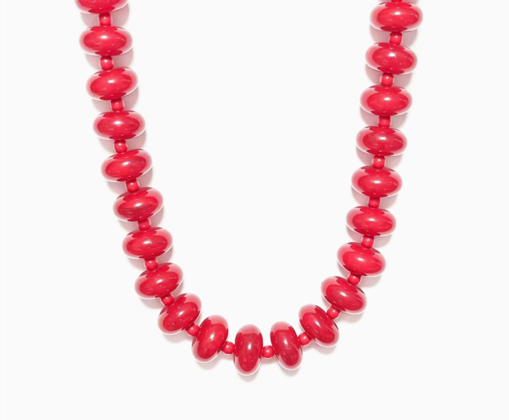 Red Flat Marble Beaded Statement Necklace