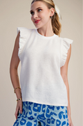 White Ruffle Knit Top in Soft Brush Fabric