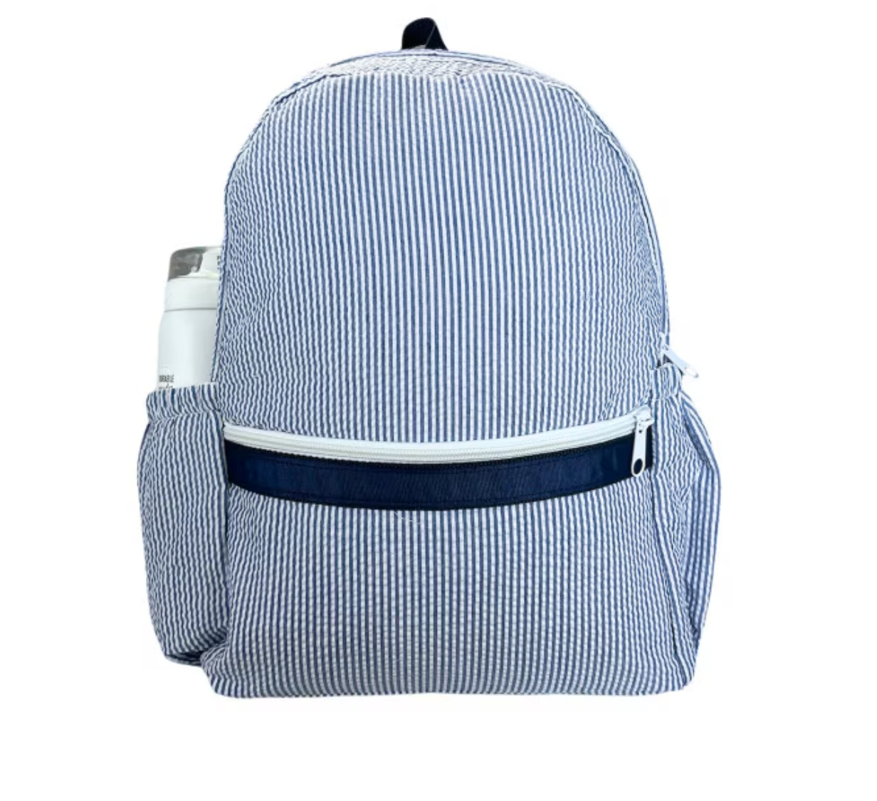 Navy Seersucker Medium Backpack (Pockets)