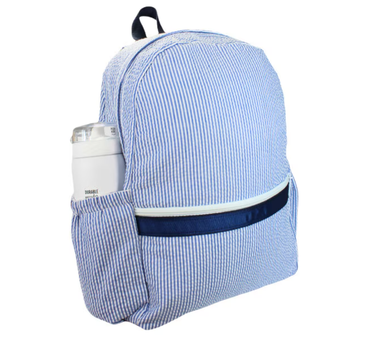 Navy Seersucker Medium Backpack (Pockets)