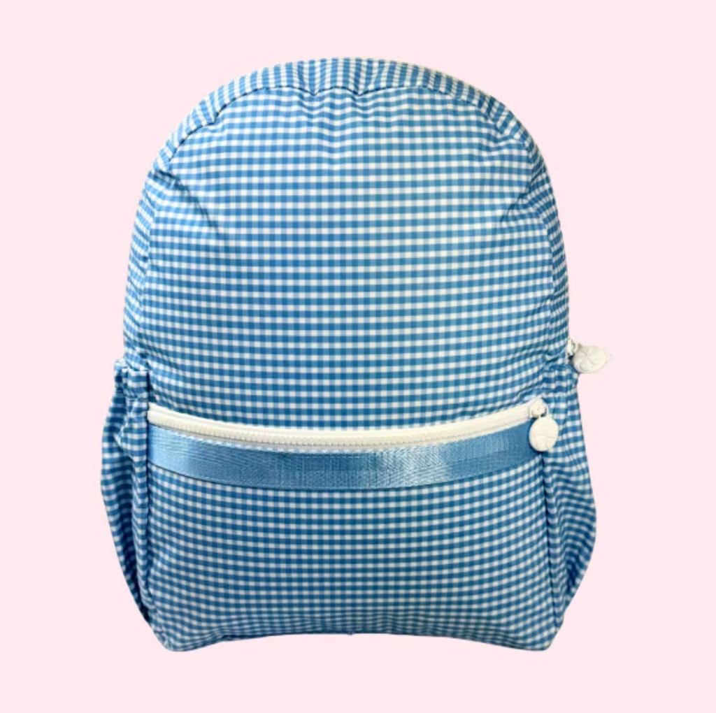 Wipeable Baby Blue Gingham Medium Backpack (Pockets)