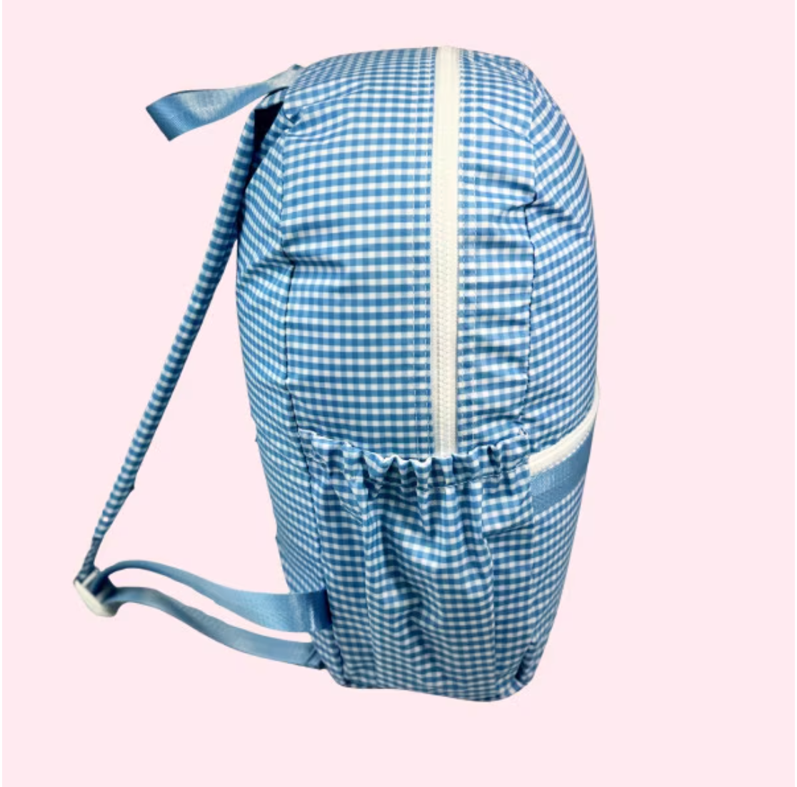 Wipeable Baby Blue Gingham Medium Backpack (Pockets)