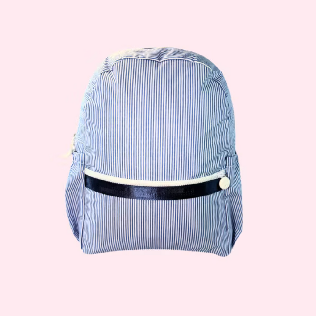 Wipeable Navy Preppy Striped Medium Backpack (Pockets)