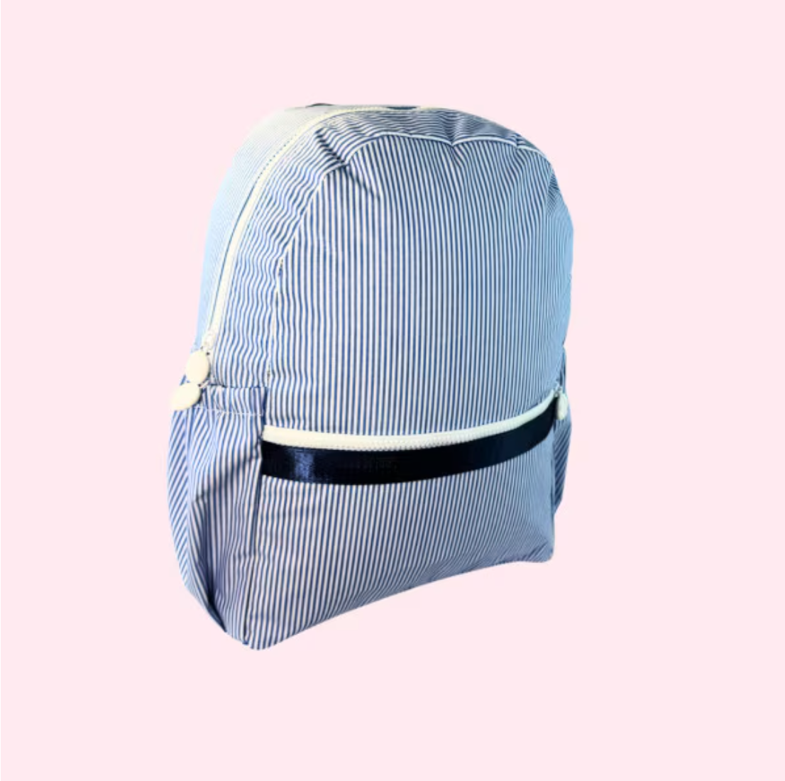 Wipeable Navy Preppy Striped Medium Backpack (Pockets)