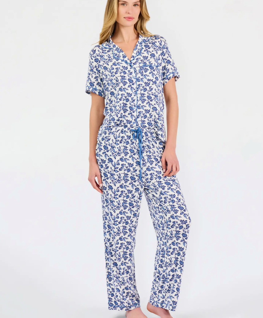 Charlotte Pajama Pants Set | Ivy Script Navy