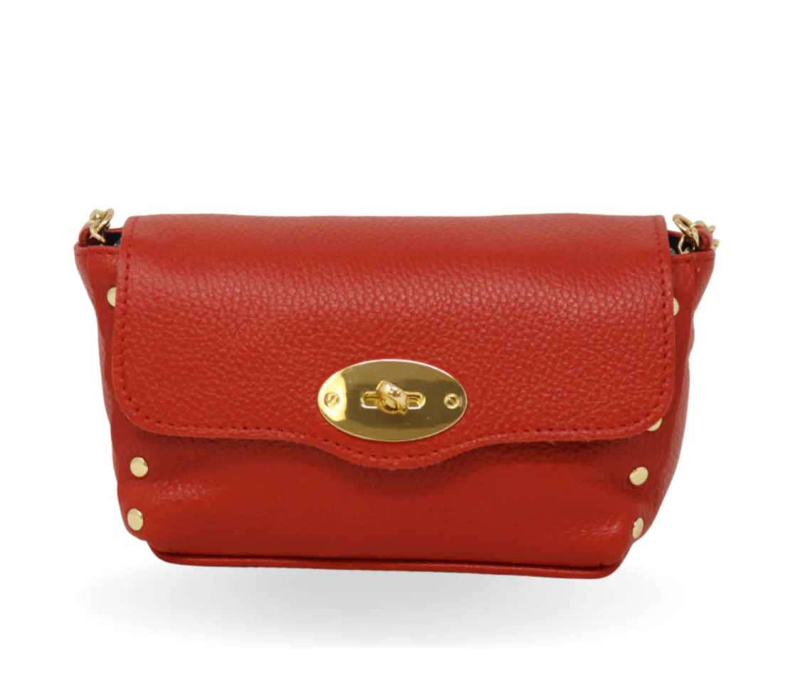 Red Italian Leather Crossbody Purse