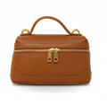 Italian Leather Crossbody Purse with Top Handle - Camel