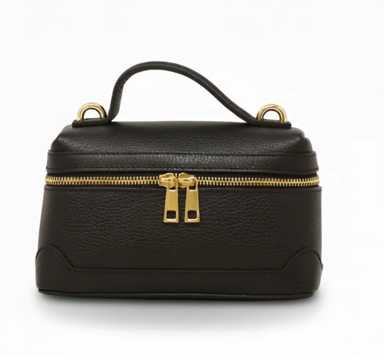 Italian Leather Crossbody Purse with Top Handle - Black