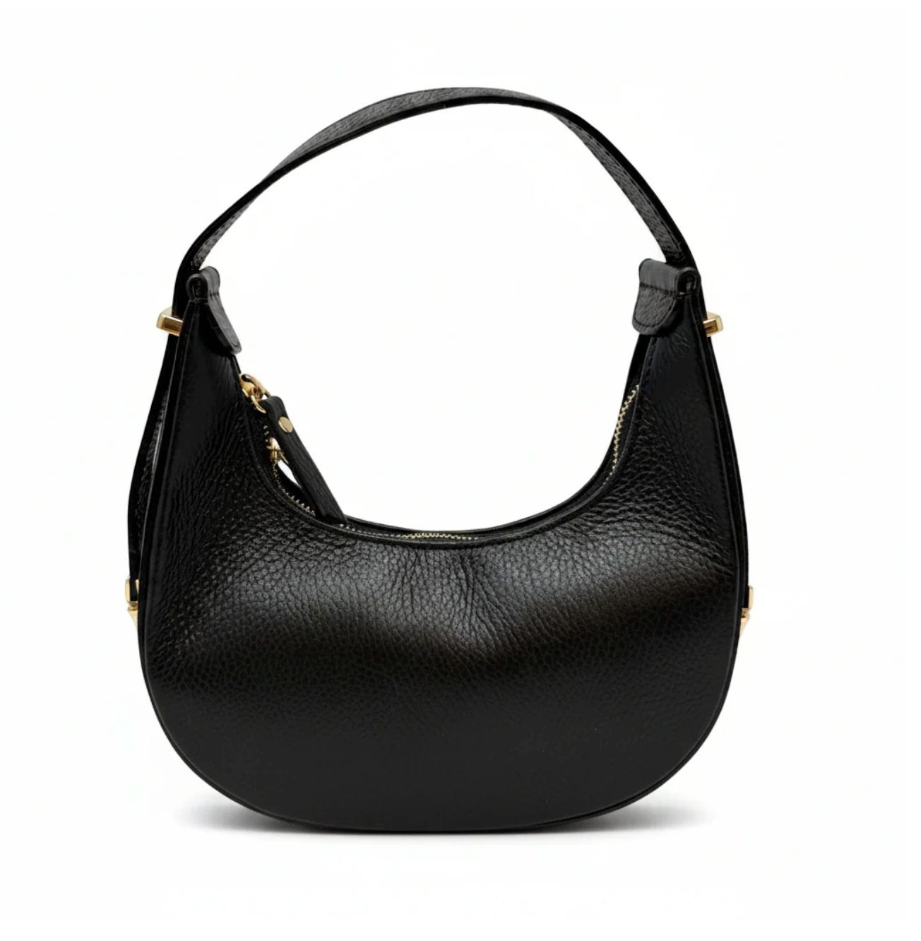 Half-Moon Italian Leather Shoulder/Crossbody Bag - Black