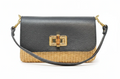 Italian Leather Bamboo Clasp & Raffia Crossbody/Clutch - Black