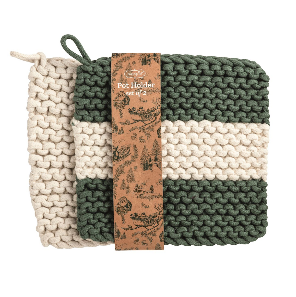 Green & White Stripe Pot Holder Set