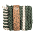 Double White  & Green Stripe Pot Holder Set