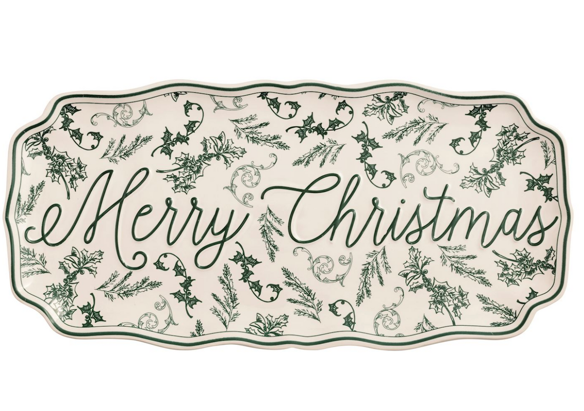 Merry Christmas Green Toile Tray