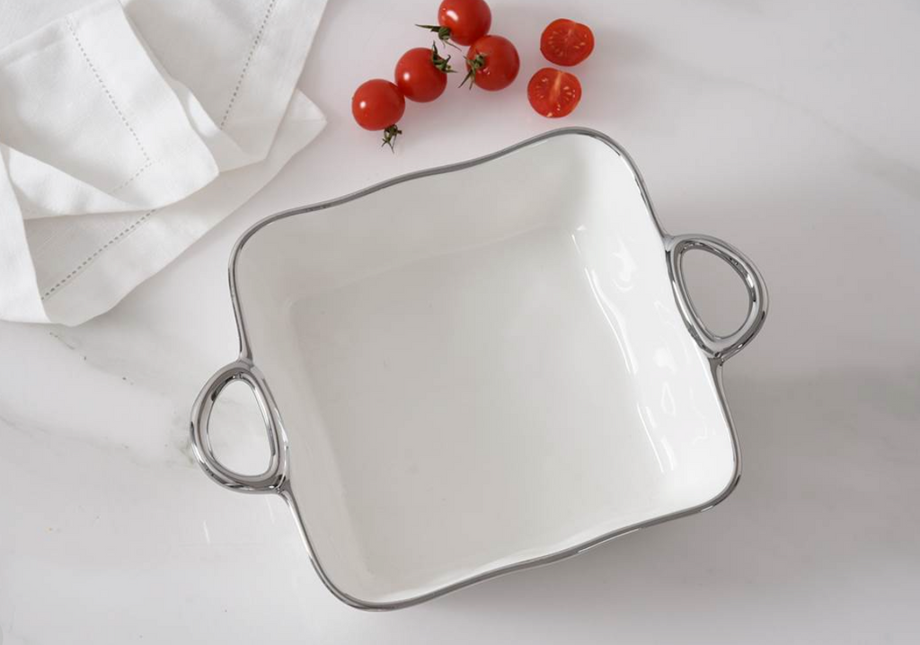 Square Baking Dish w/ Handles-Silver