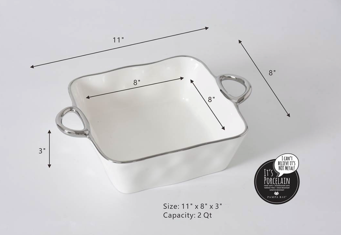 Square Baking Dish w/ Handles-Silver