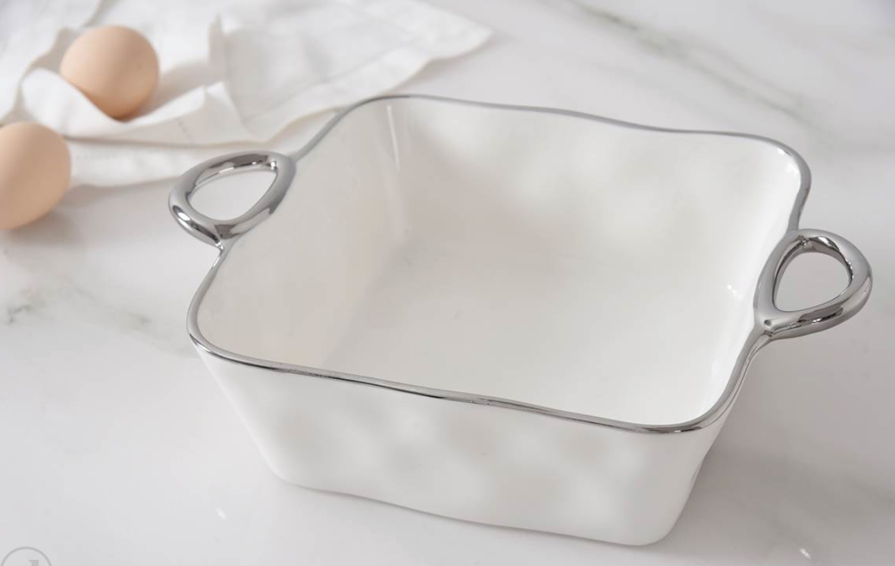 Square Baking Dish w/ Handles-Silver