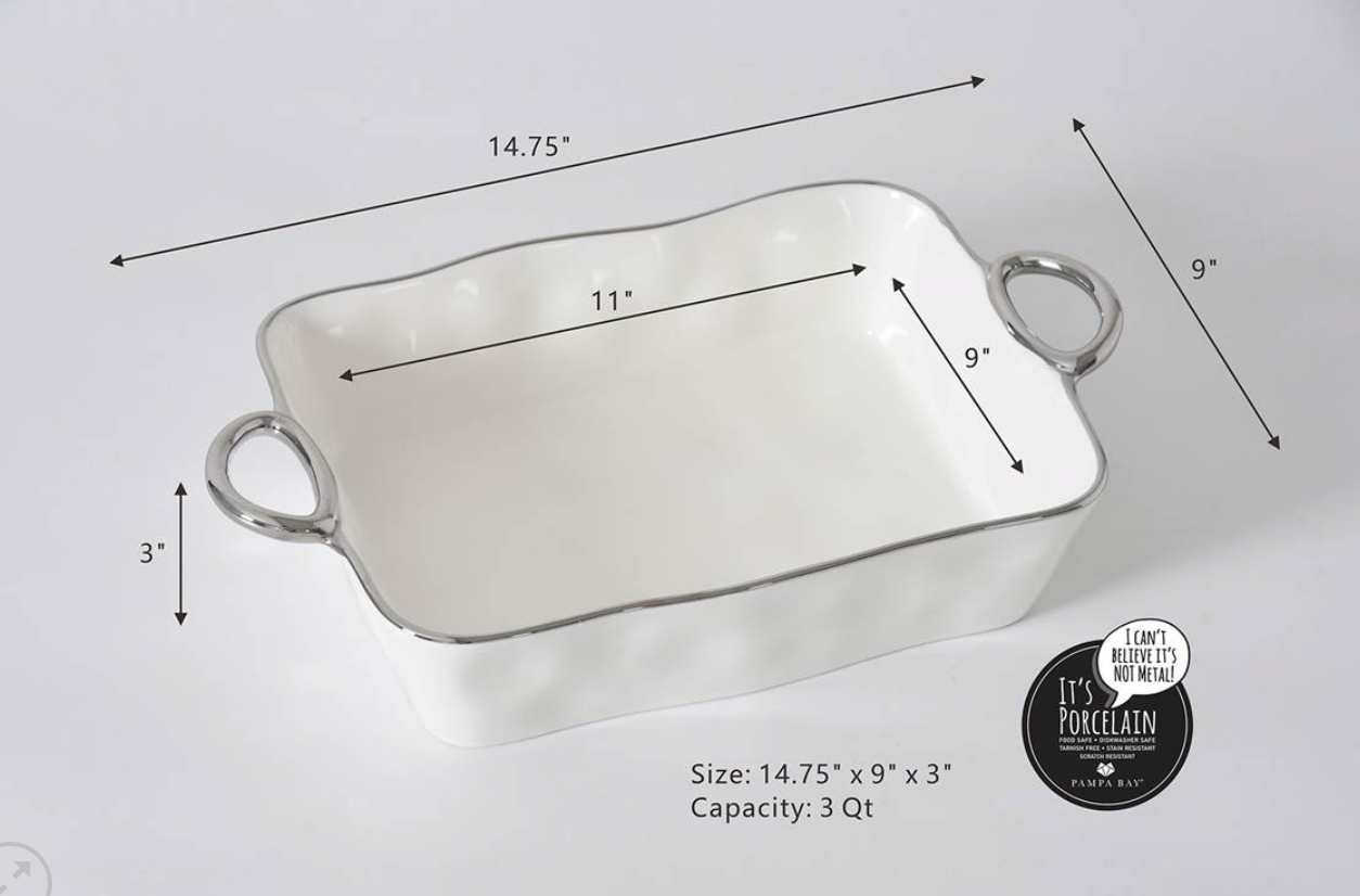 Rectangular Baking Dish w/ Handles-Silver