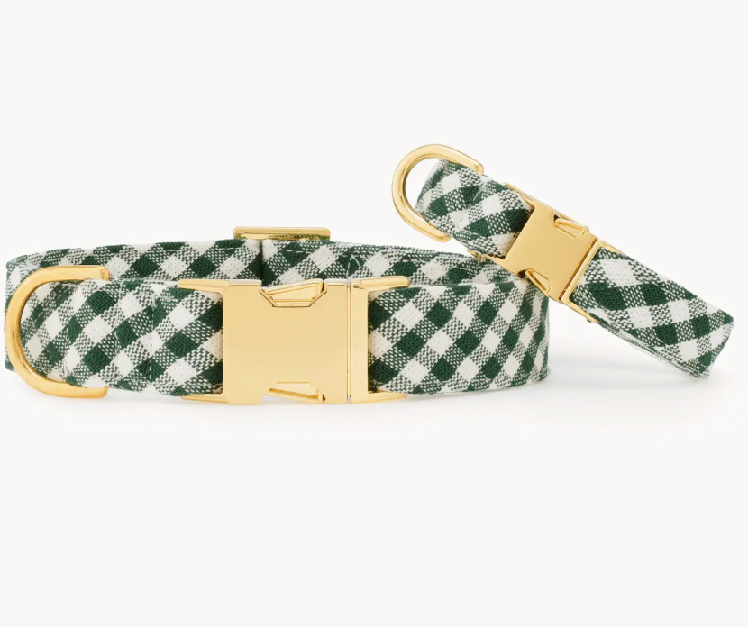 Evergreen Gingham Dog Collar