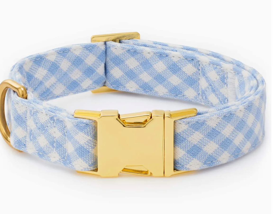 Sky Blue Gingham Dog Collar