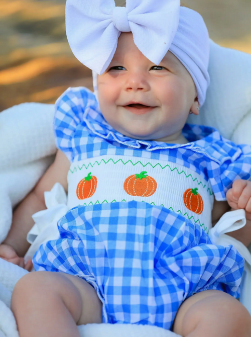 Blue Pumpkin Smock Baby Girl Bubble