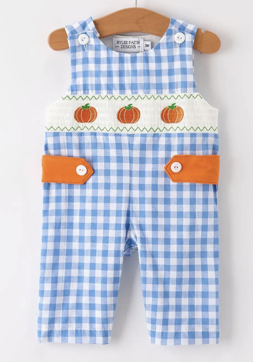 Blue Pumpkin Smock Embroidery Romper