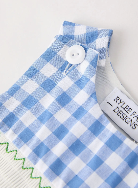 Blue Pumpkin Smock Embroidery Romper