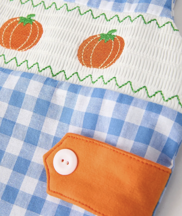 Blue Pumpkin Smock Embroidery Romper