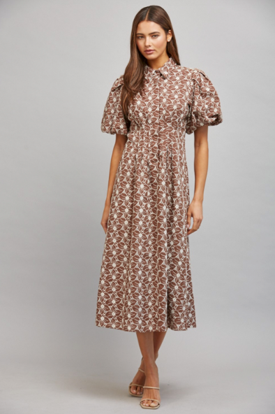 Autumn Blooms Floral Eyelet Midi Dress