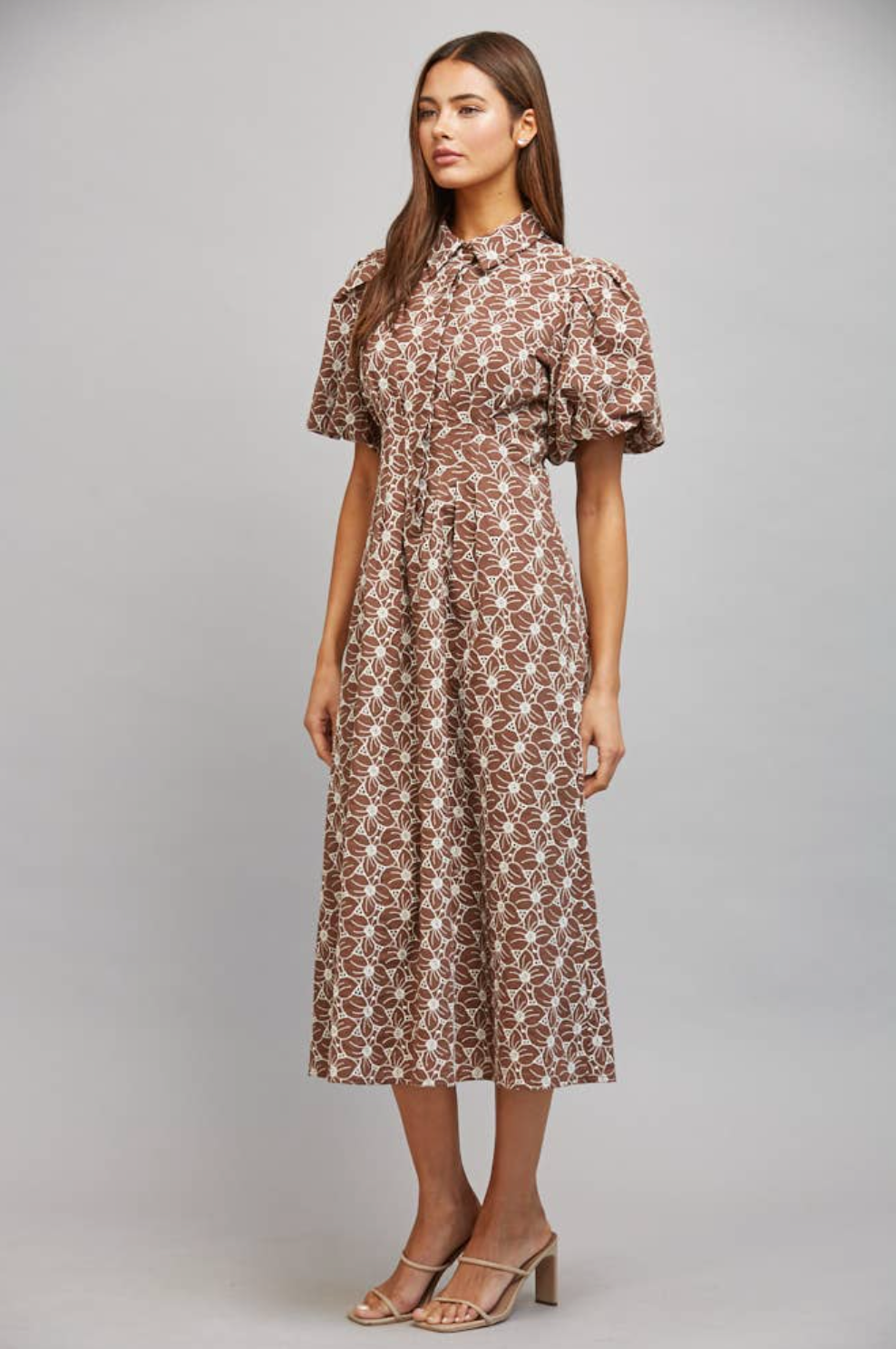 Autumn Blooms Floral Eyelet Midi Dress
