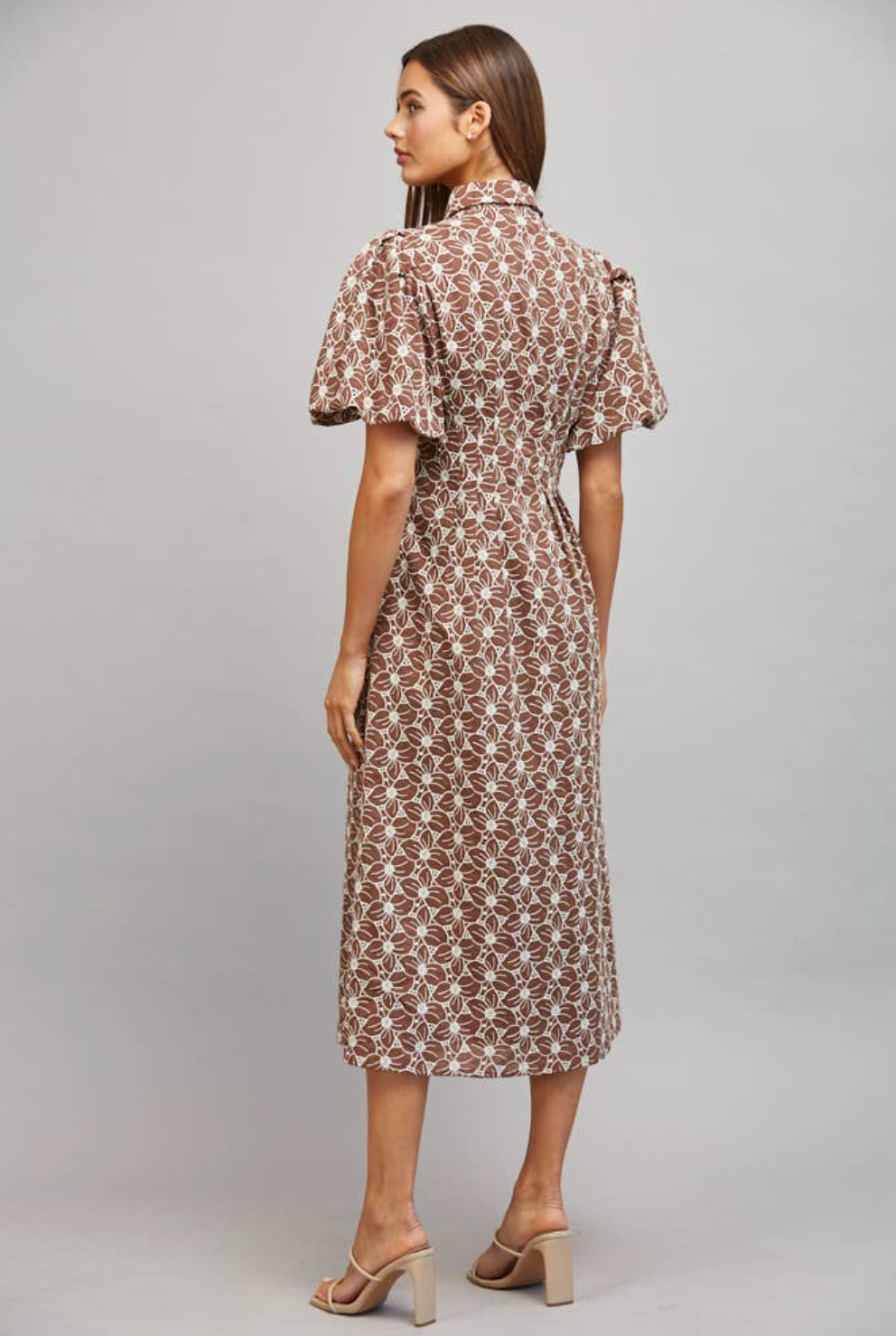 Autumn Blooms Floral Eyelet Midi Dress