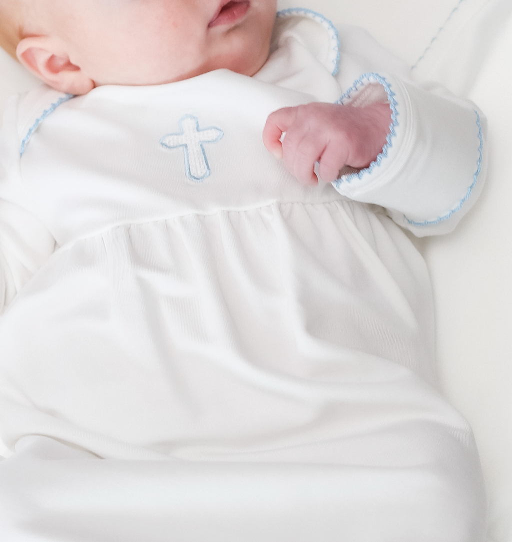 Blue Cross Embroidered Gown - Newborn