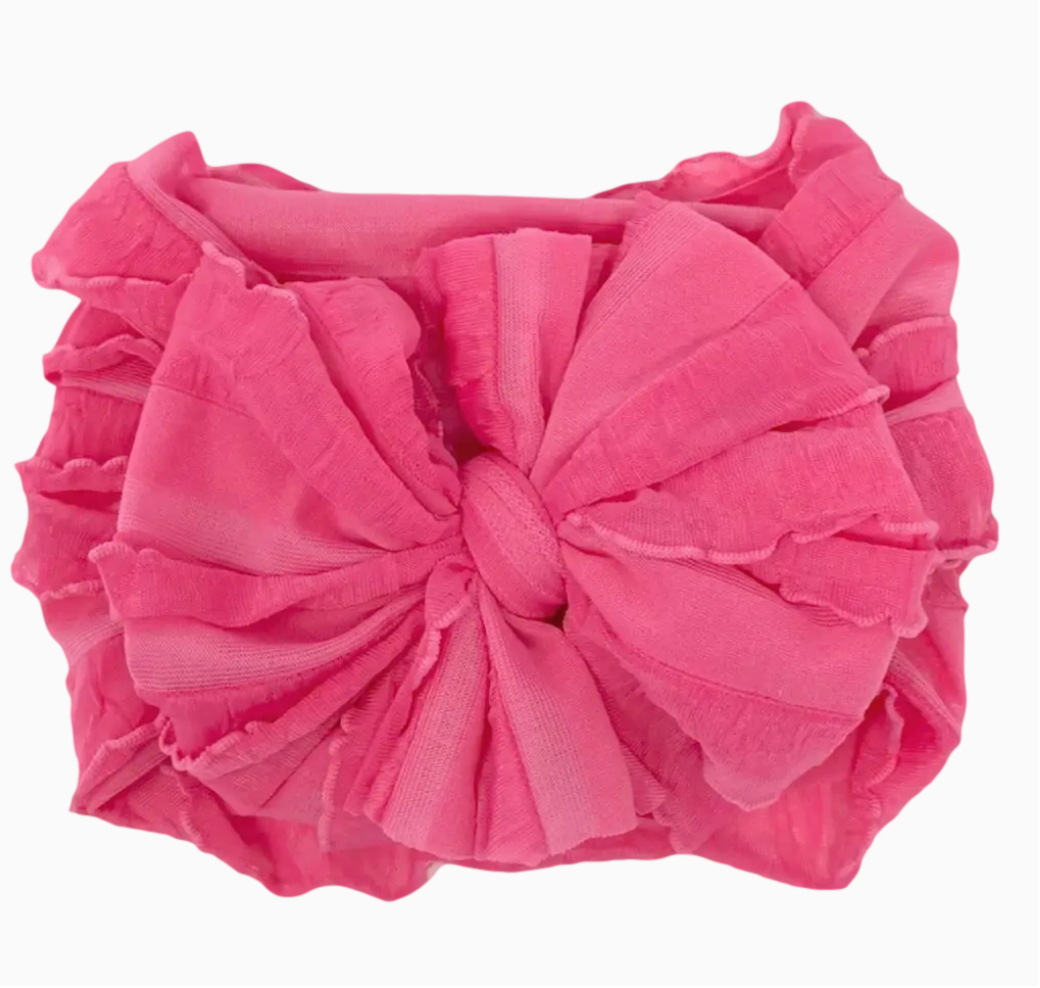 Ruffled Headband Bow - Candy Pink