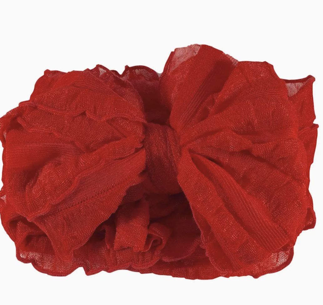Ruffled Headband Bow - Bright Red
