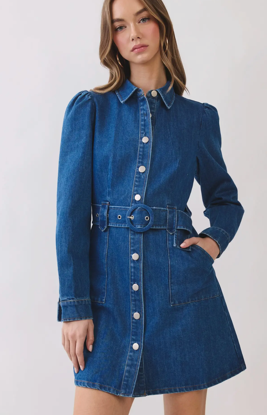 Belted Denim Shirt Mini Dress