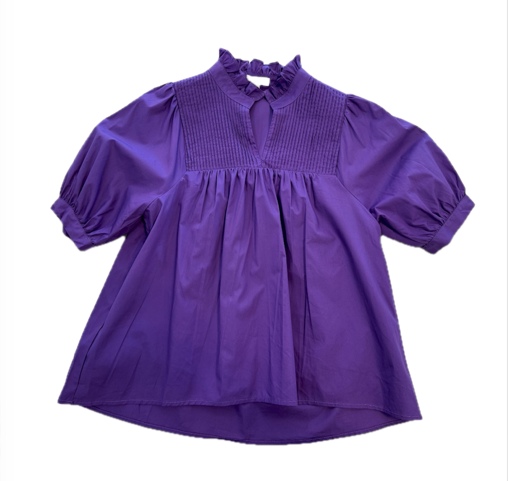 Pintuck Ruffle Neck Babydoll Top