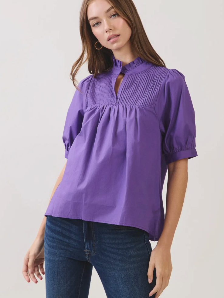 Pintuck Ruffle Neck Babydoll Top