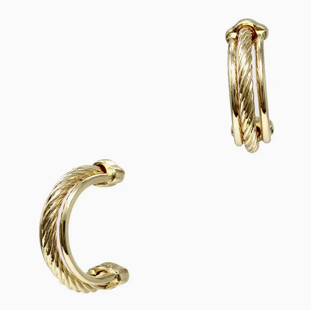 Gold Triple Layered  1" Hoop Earring